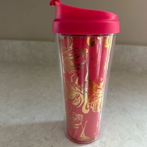 Lilly Pulitzer Pink and Gold Flamingo Travel Coffee Mug